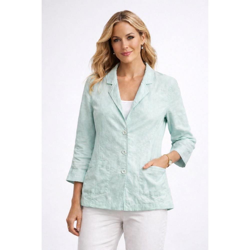 Eileen‎ Fisher Seafoam Green 100% Linen Blazer Jacket Minimalist Size S